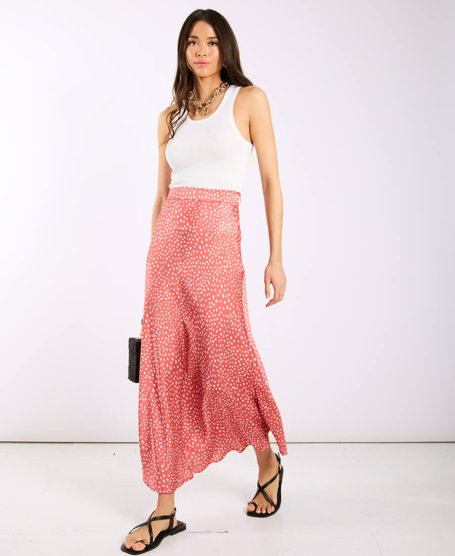 Pink Animal Satin Skirt Midi