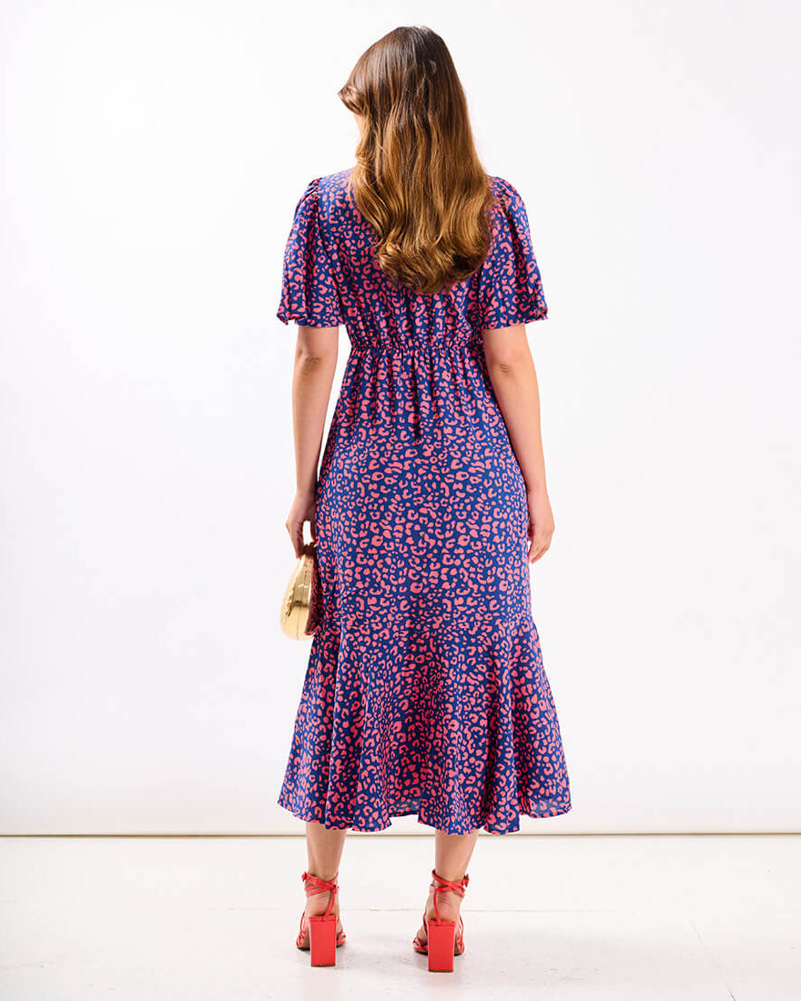 Pink Animal Wrap Midi Dress