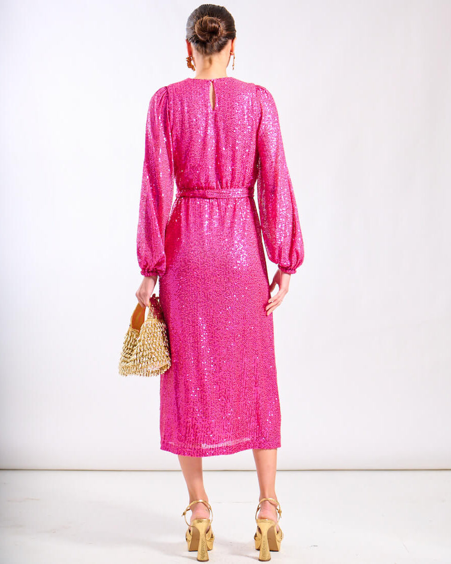 Pink Sequin Midi Dress