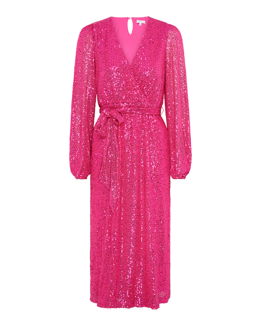 Pink Sequin Long Sleeve Party Dress