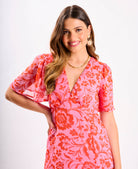 Pink floral Chiffon Midi