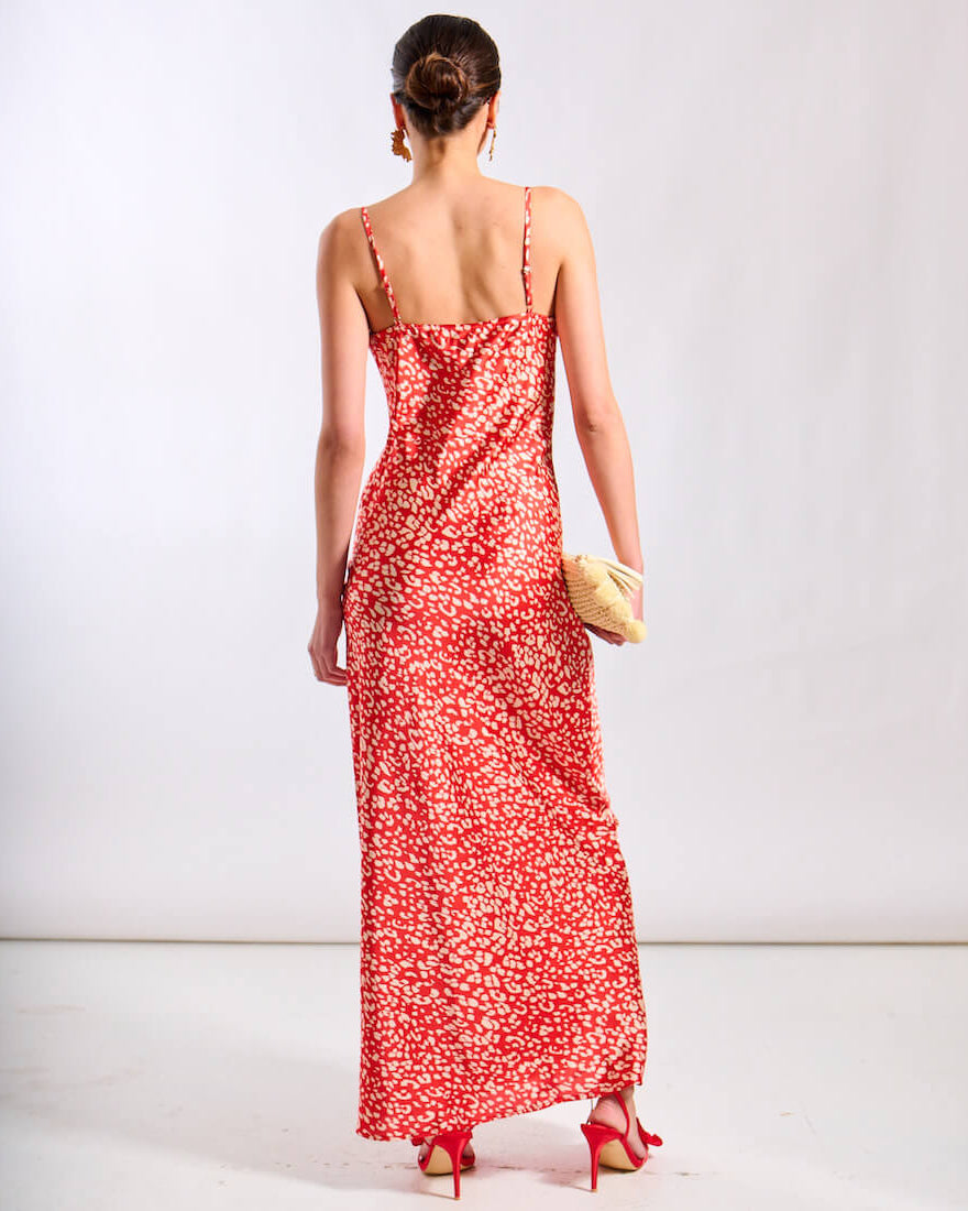 Red Animal Maxi Slip Dress