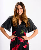 Red Floral Animal Mix Midi Dress