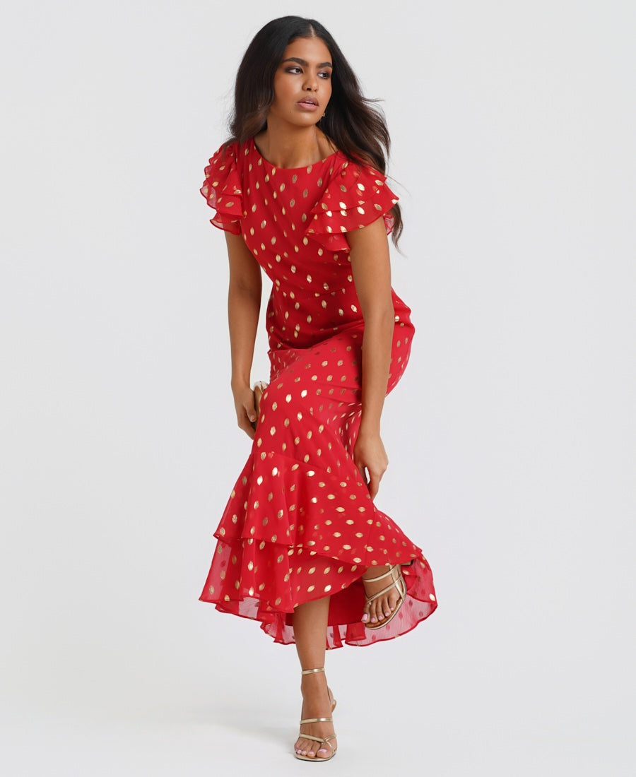 Red Foil Midaxi Dress