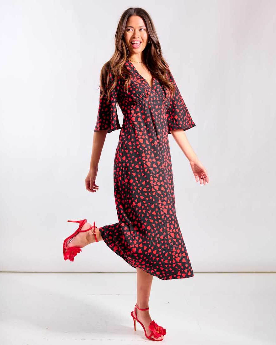 Red Love Heart Midi Dress
