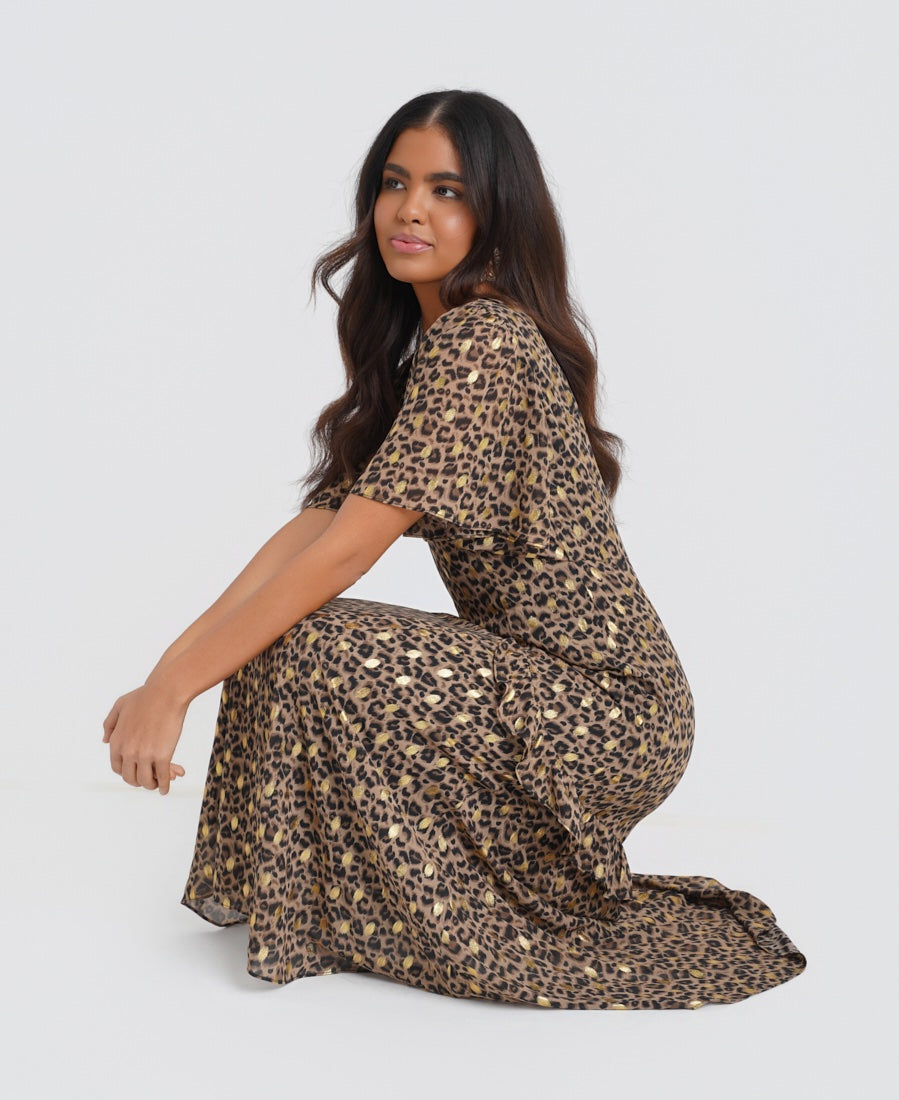 Ruffle brown Midi Dress