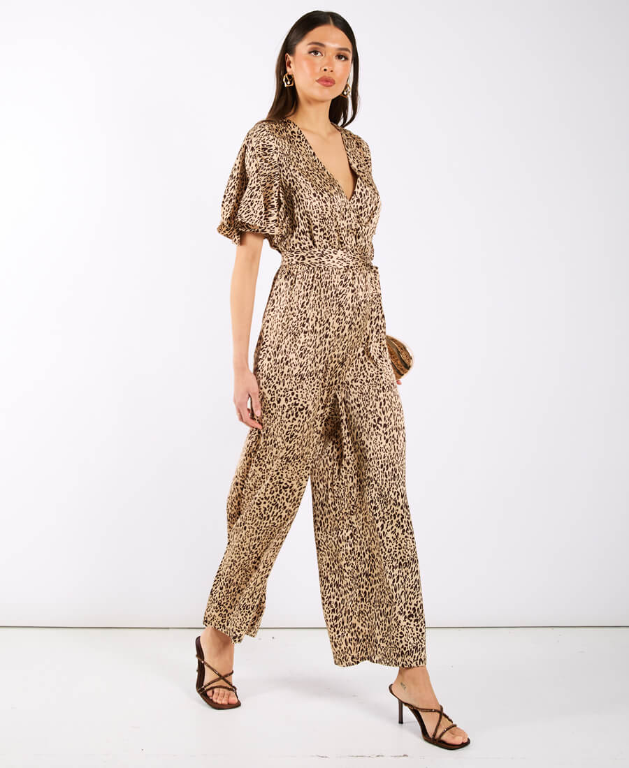 Satin Leopard Printed Jumpsuit