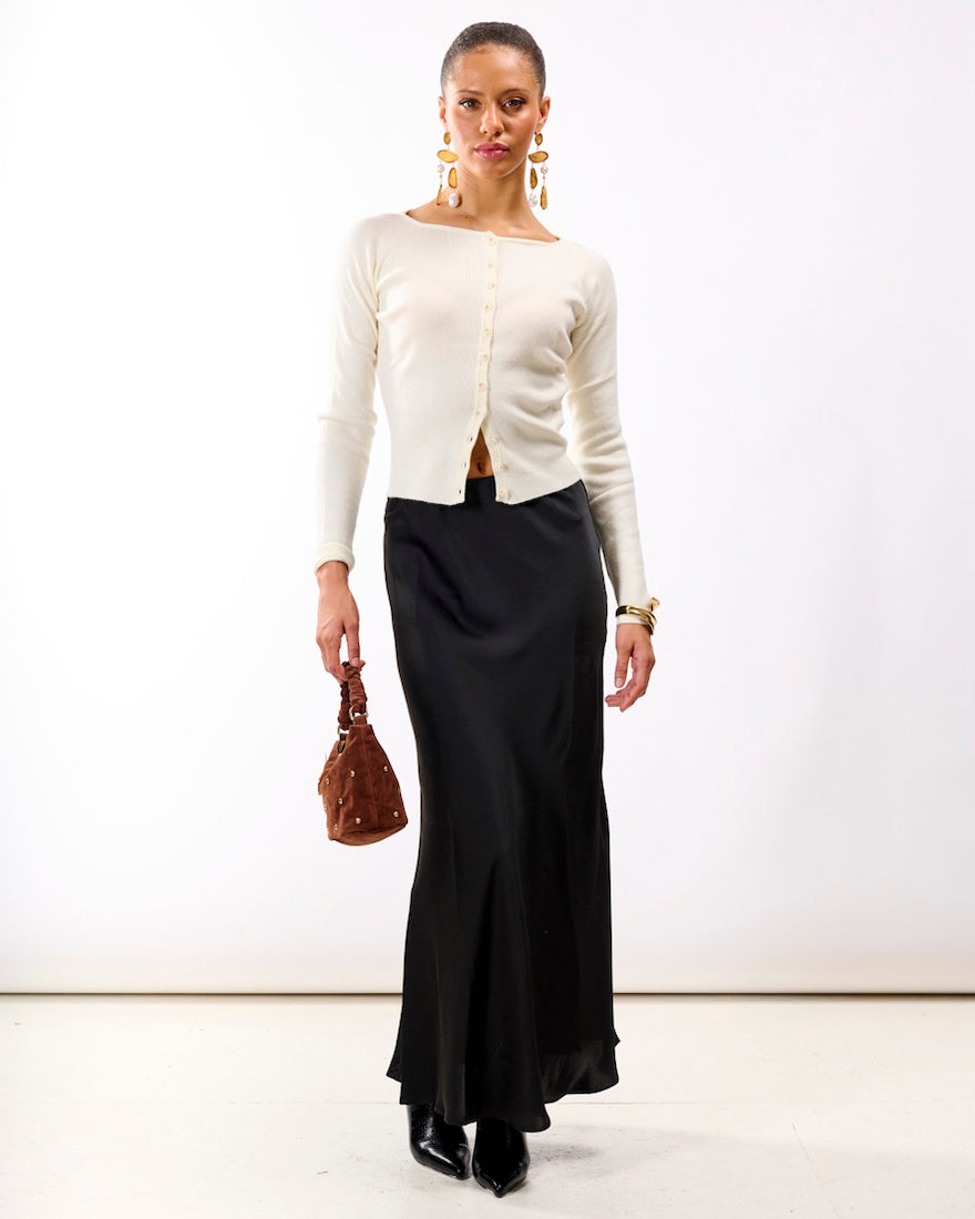 Black Satin Maxi Slip Skirt