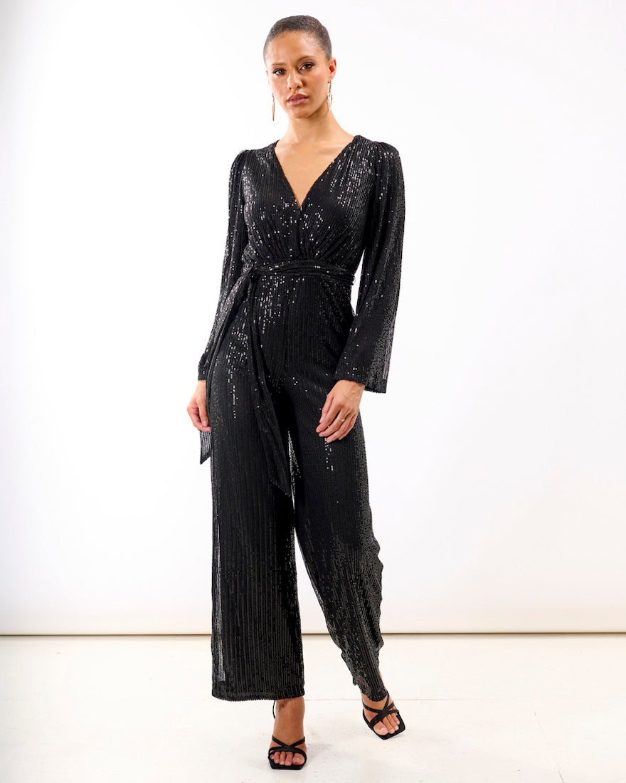 Black Sequin Jersey Jumpsuit