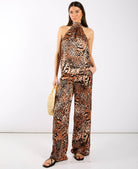 Set Brown Animal Printed Halter Neck Top
