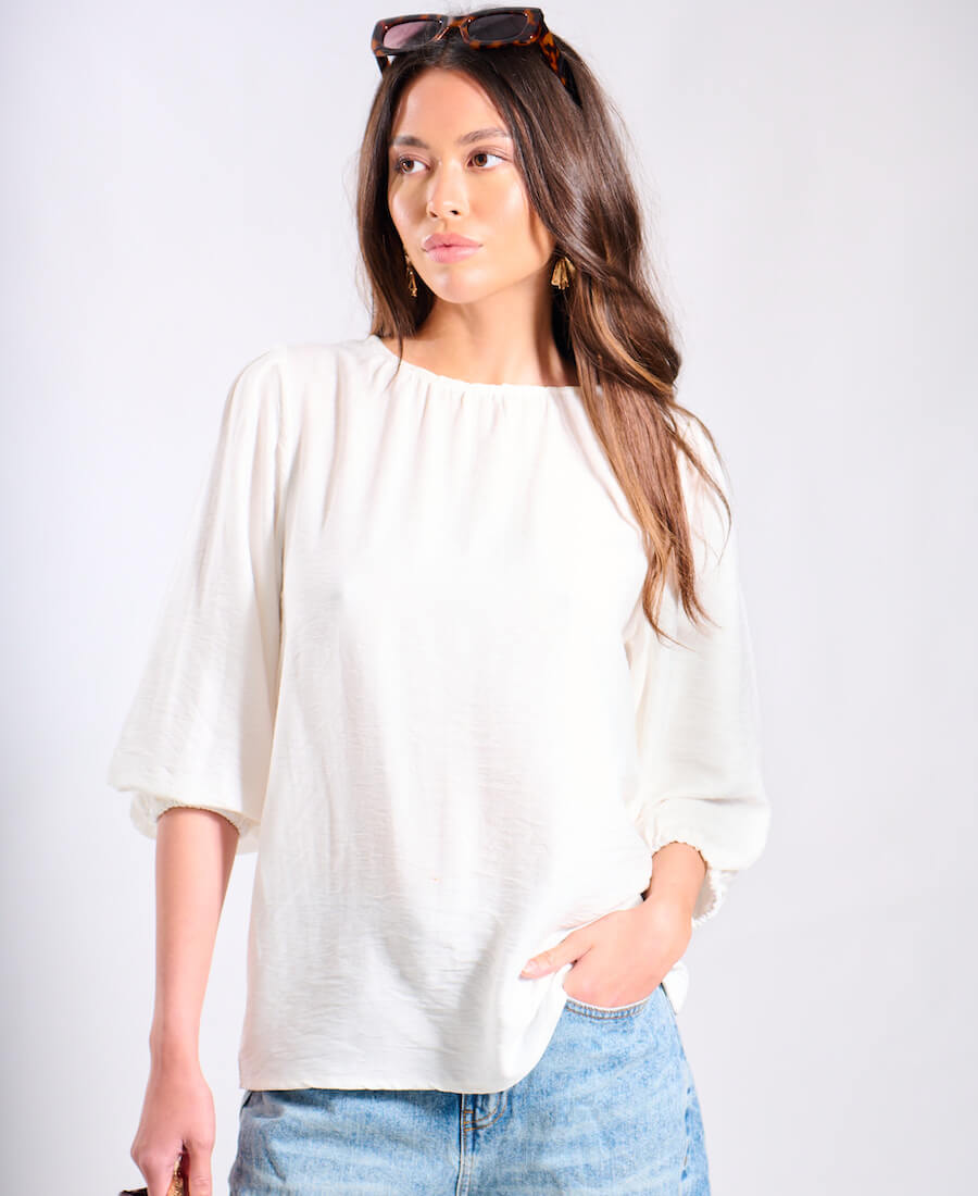 Urban Black&White Puff Sleeves High-Neck Blouse