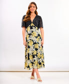 Yellow Floral Flutter Sleeve Midi Dress