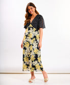 Yellow Floral Flutter Sleeve Midi Dress