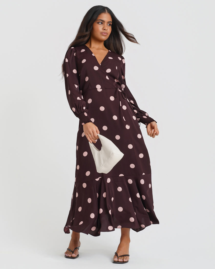 Berry Polka Dot Midi Dress