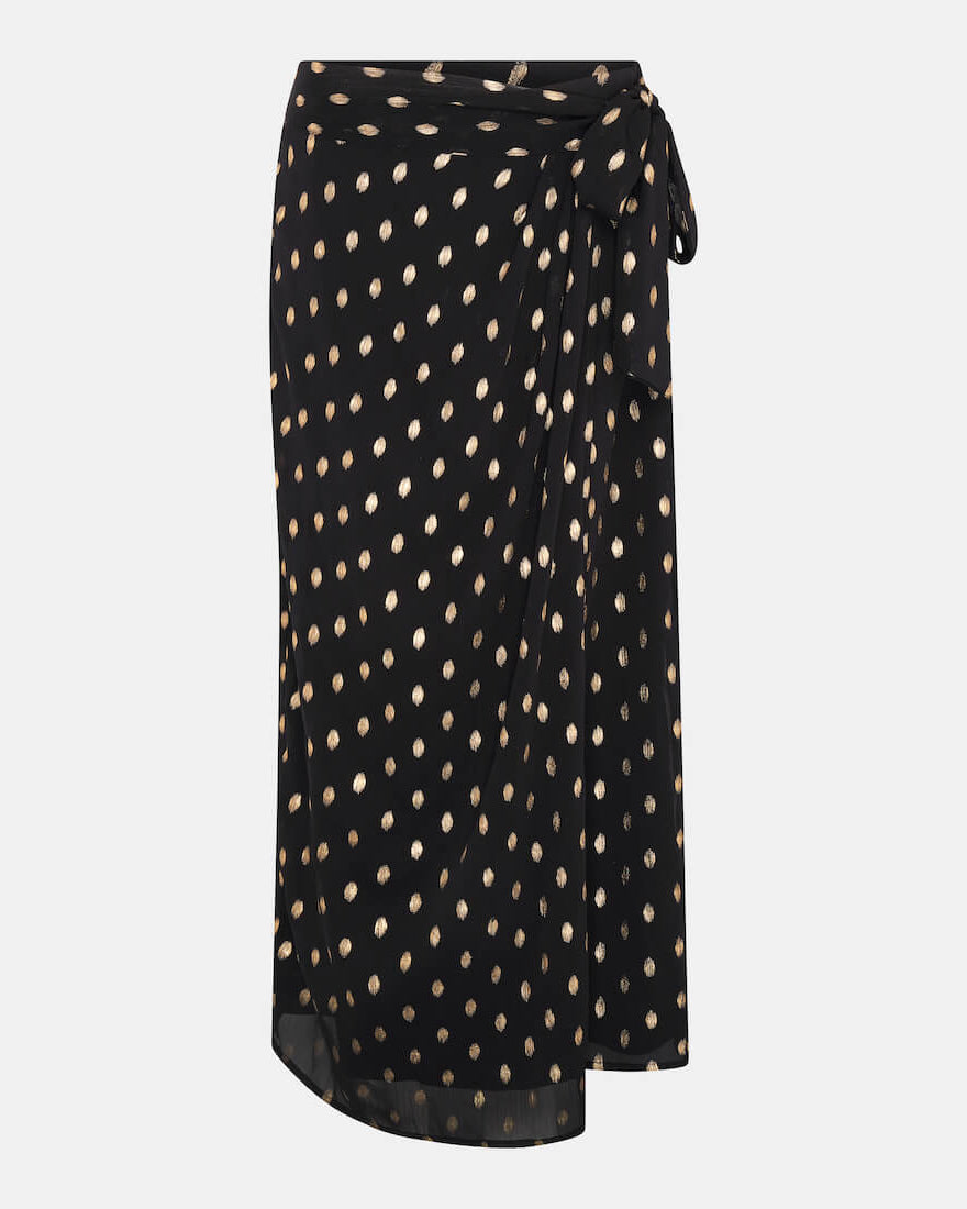 black foil chiffon wrap midi skirt