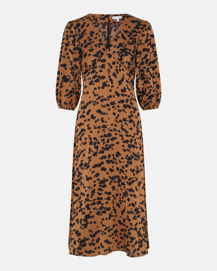 brown animal print midi dress