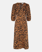 brown animal print midi dress