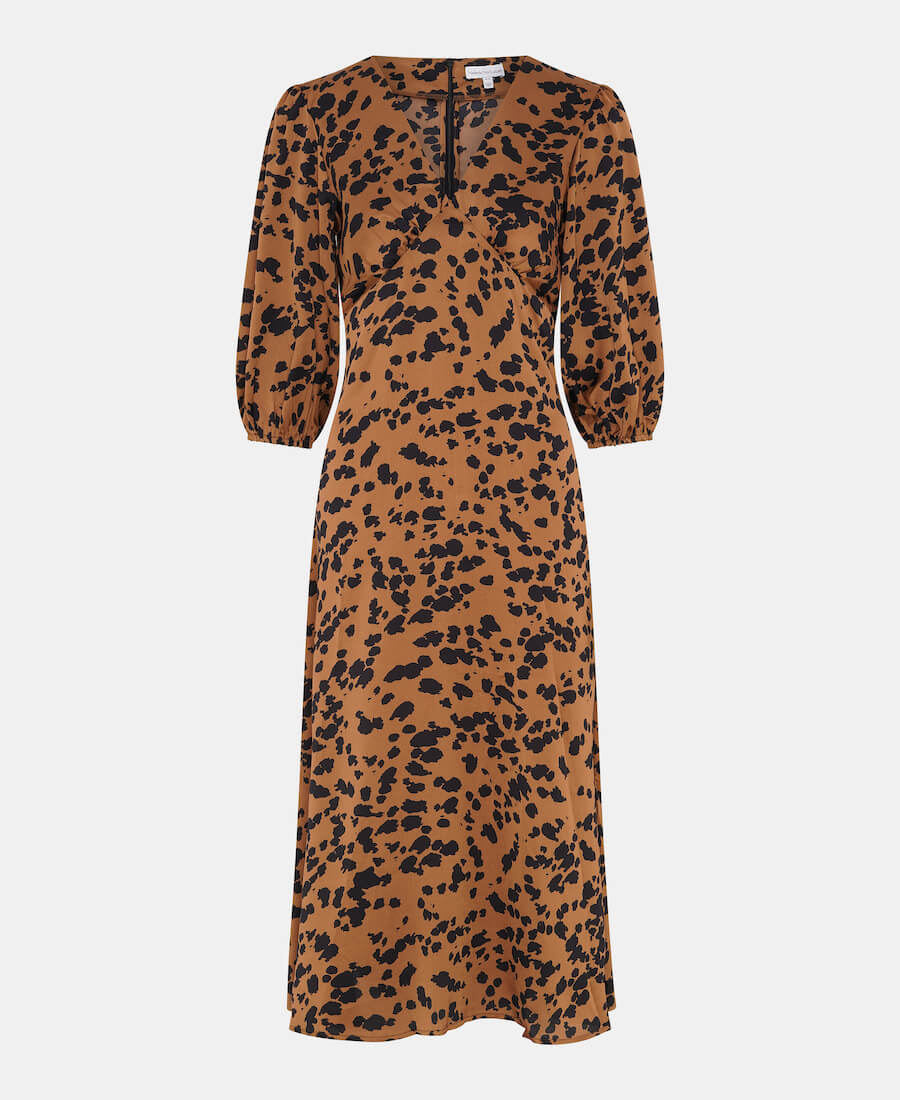 brown animal print midi dress