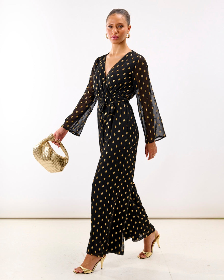 Gold Foil Wrap Jumpsuit