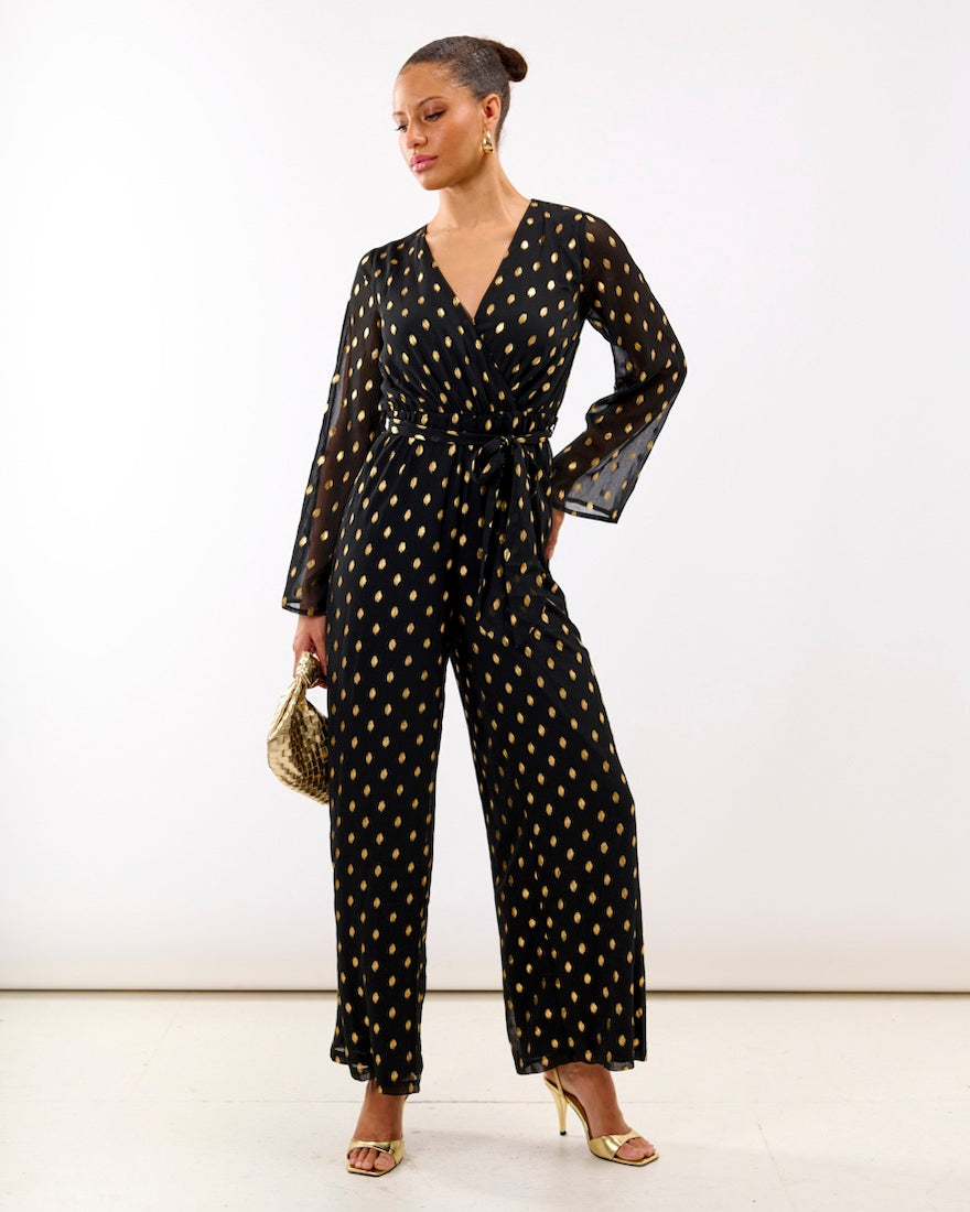 Foil Wrap Jumpsuit Gold & BLACK
