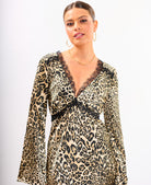Animal Long Sleeve Lace Midi Dress