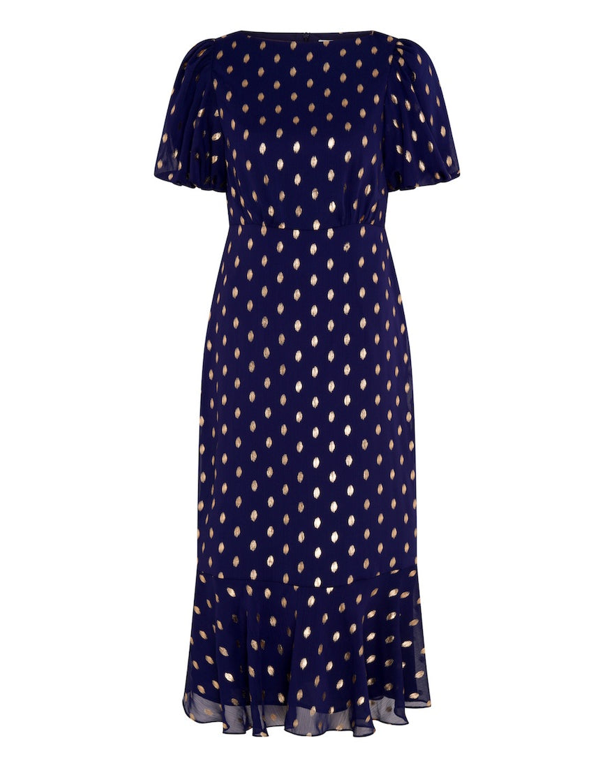 navy puff sleeve dress