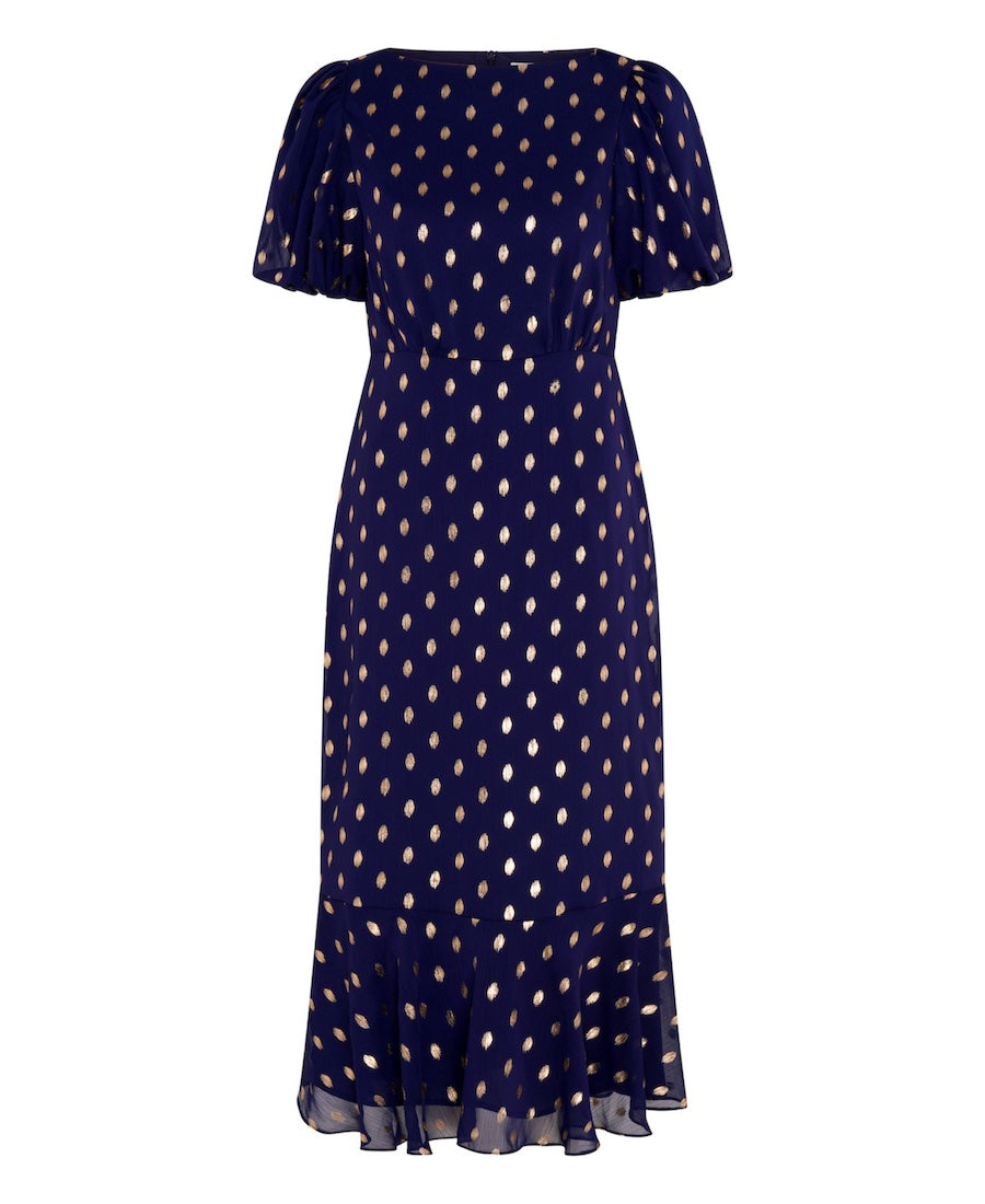 navy puff sleeve dress
