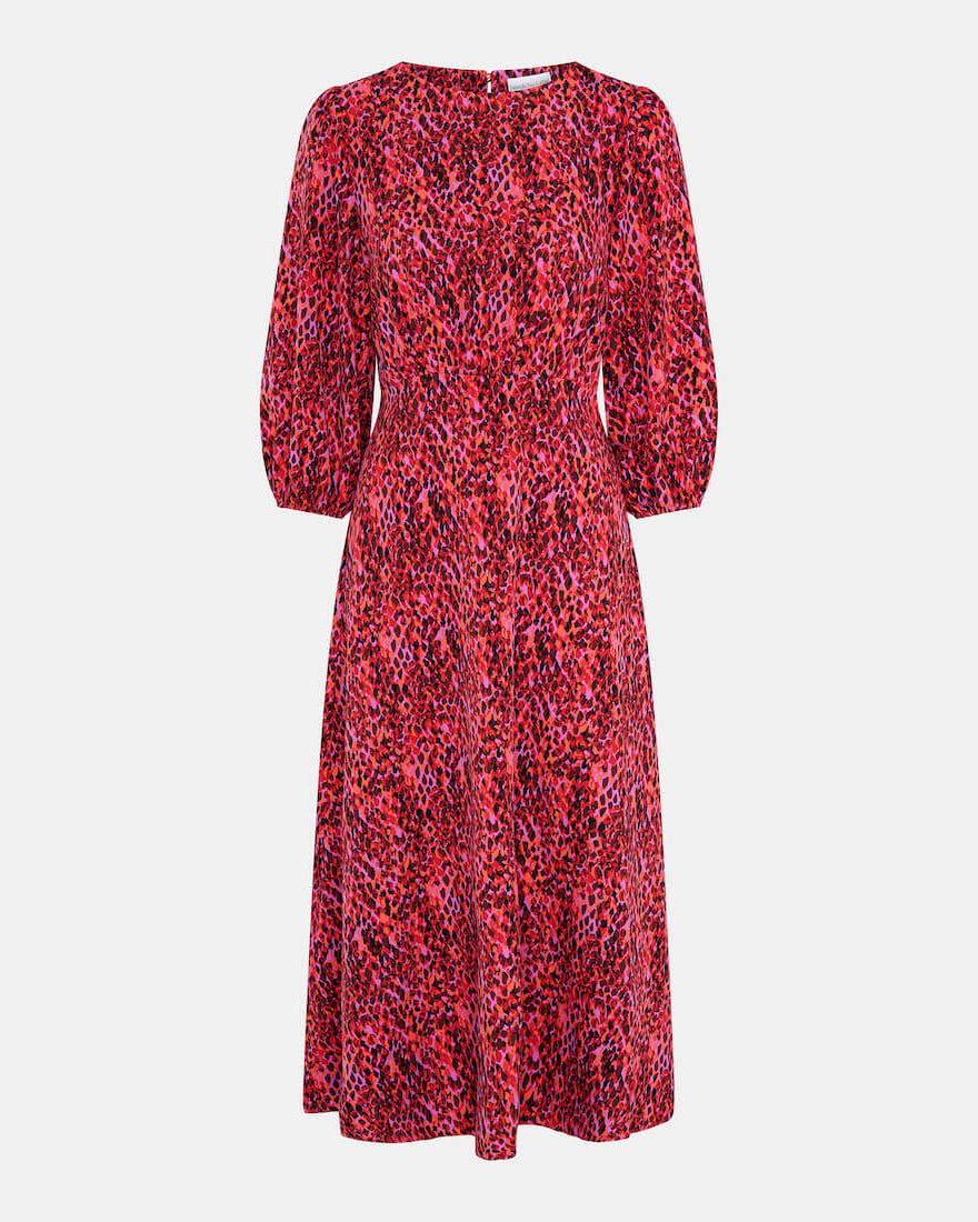 red animal midi dress quarter sleeve