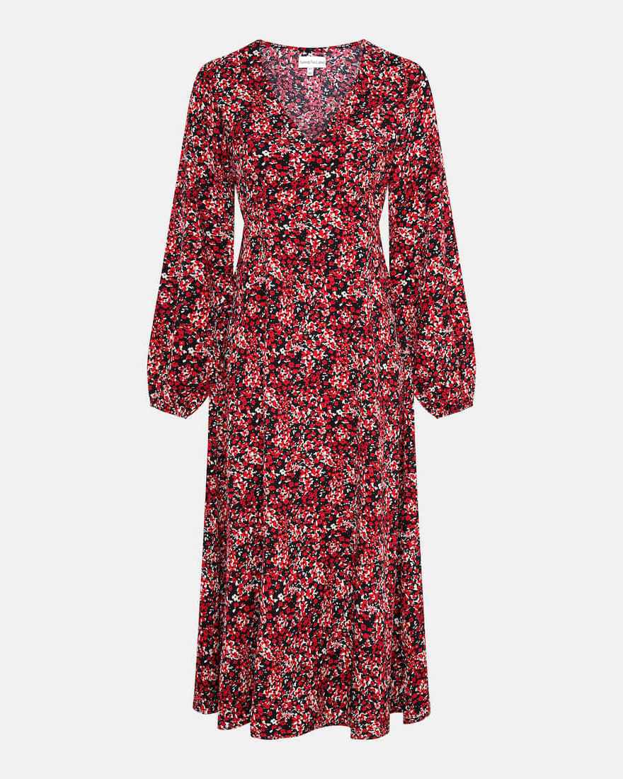 red floral print long sleeve dress