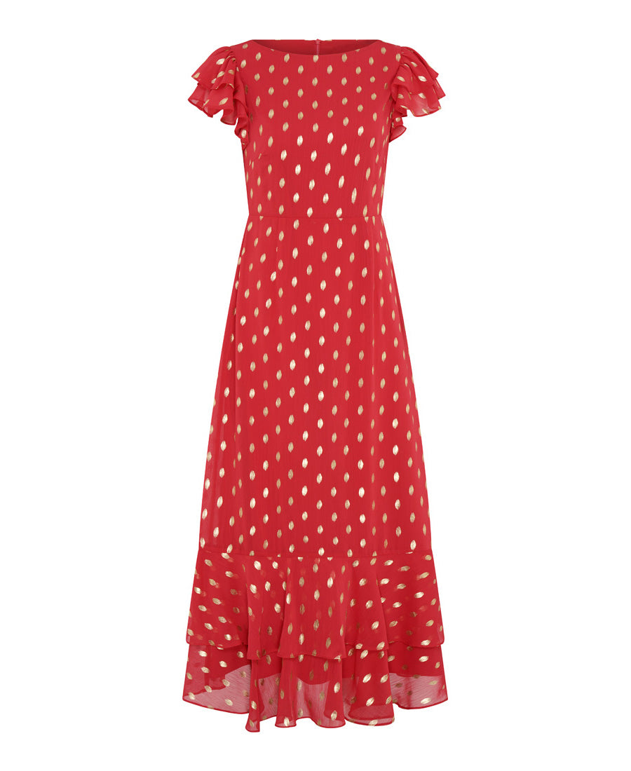 red foil maxi dress