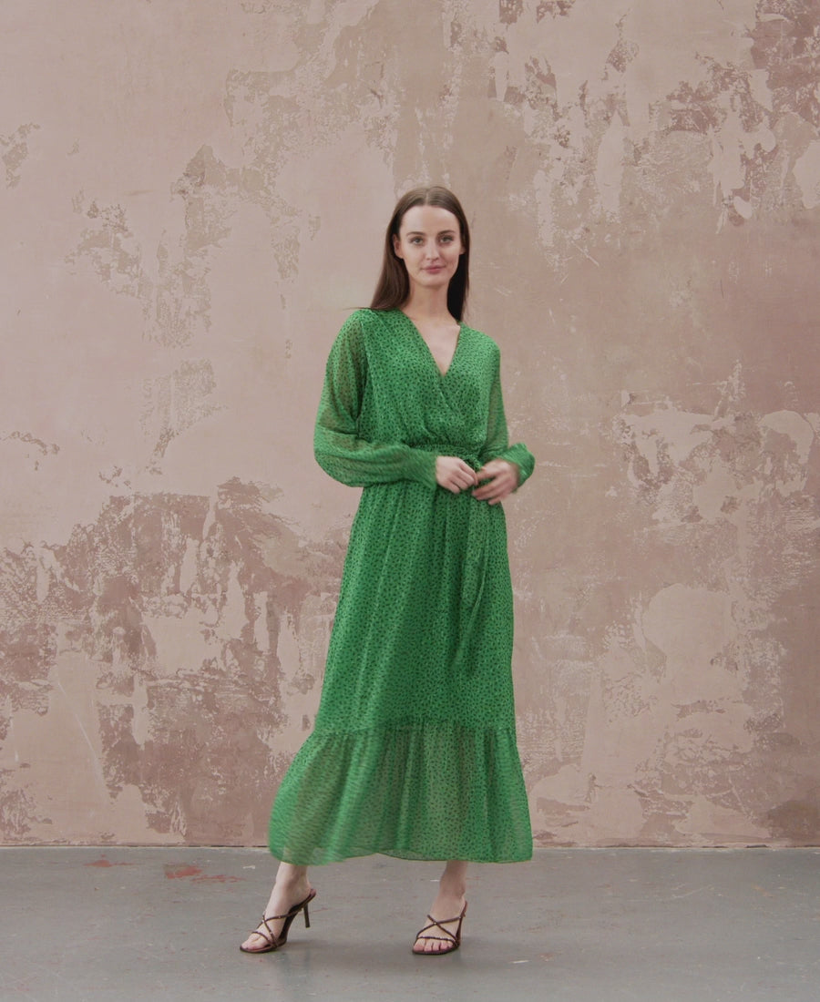 Catwalk Video Green Animal Chiffon Maxi Dress with tie waist