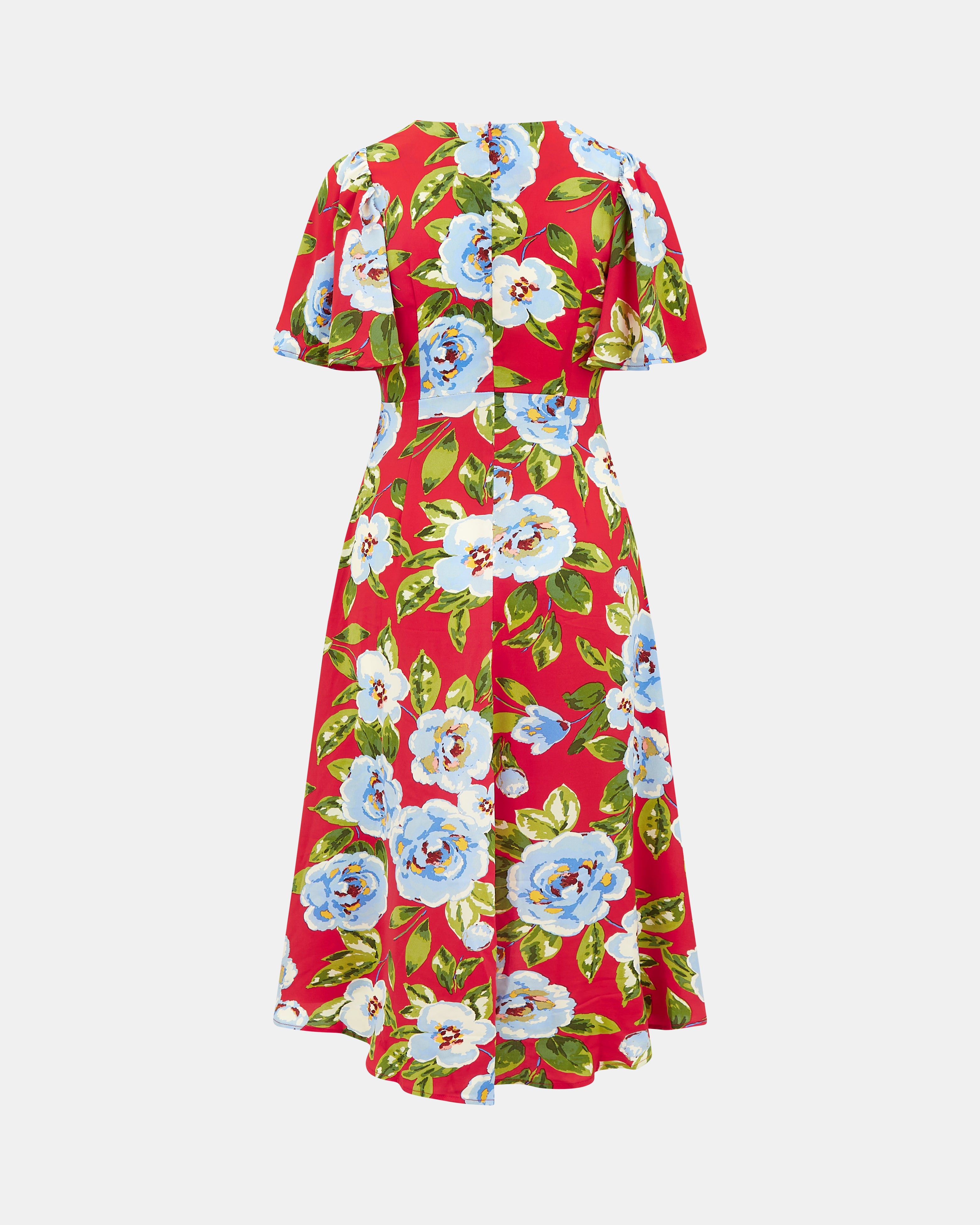 ANGEL SLEEVE ROUCHE MIDI RED FLORAL