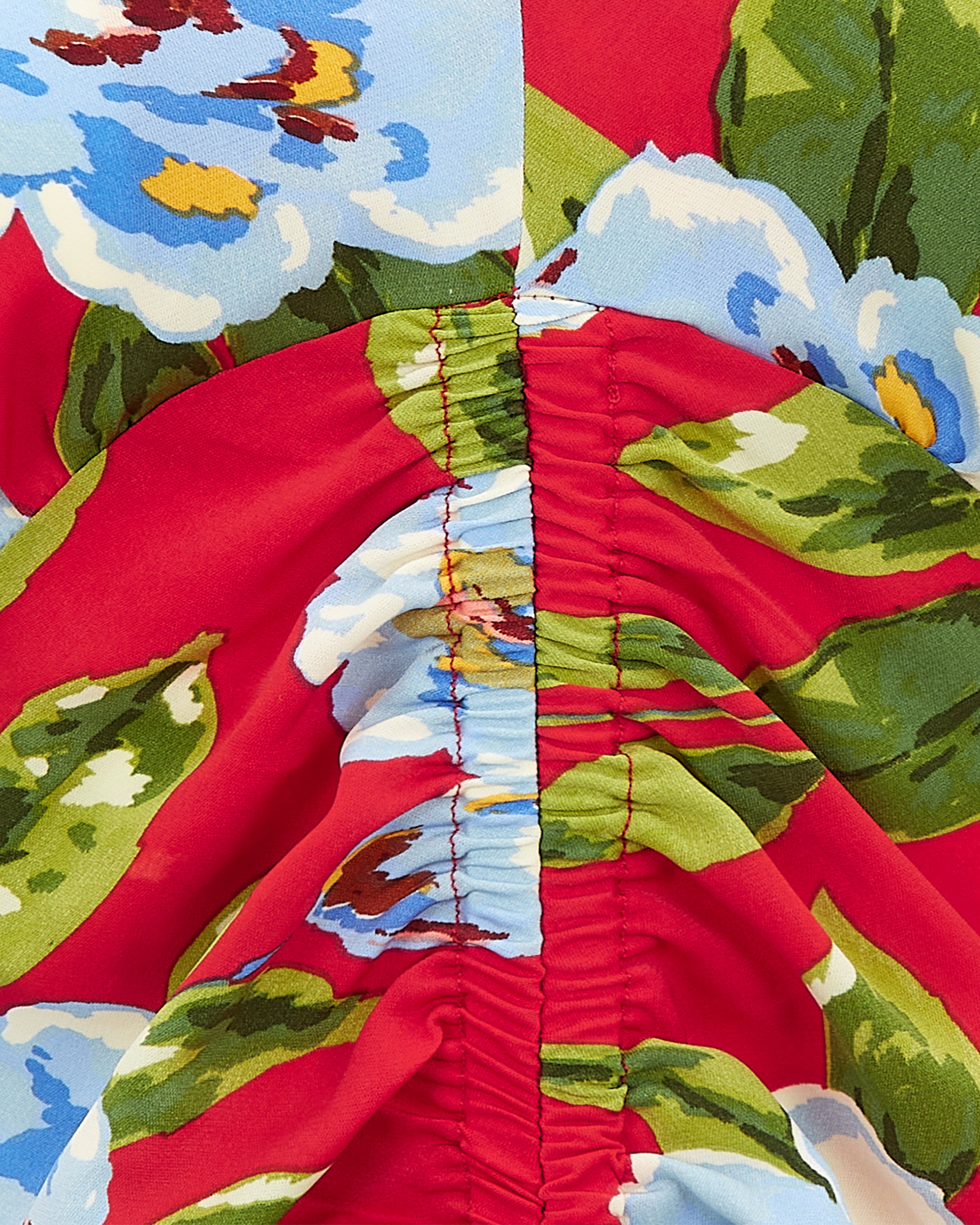 ANGEL SLEEVE ROUCHE MIDI RED FLORAL