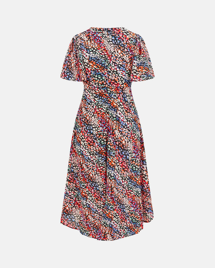 ANGEL SLEEVE ROUCHE MIDI MULTI ANIMAL PRINT