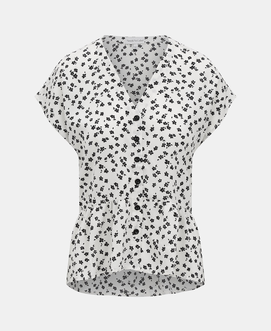 BUTTON THROUGH TOP WHITE FLORAL FRONT