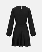 Black Crepe Belted Fit and Flare Dress back