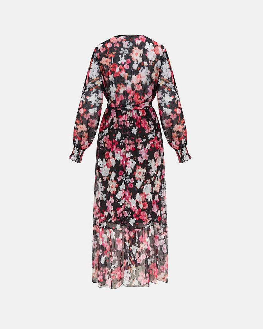 Black Floral Chiffon Maxi Dress long sleeve