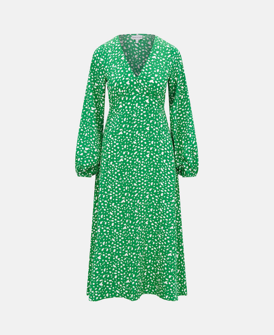 EMPIRE WAIST MIDI GREEN SPOT FRONT