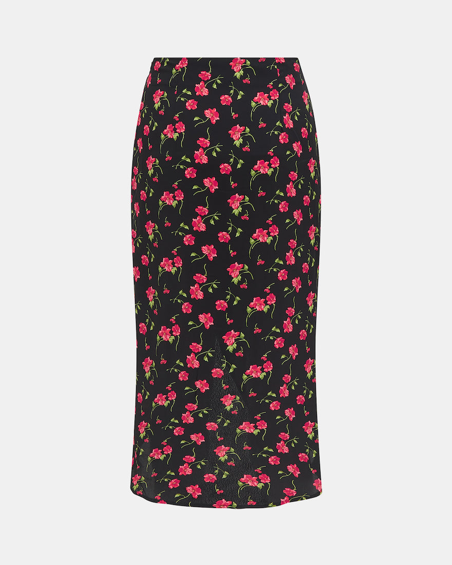 GATHERED MIDI SKIRT PINK FLORAL Back
