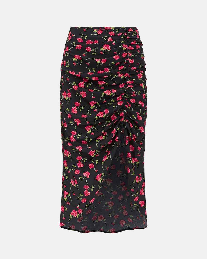 GATHERED MIDI SKIRT PINK FLORAL Front