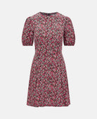 GODET PUFF SLEEVE MINI DRESS ROSE PRINT Front