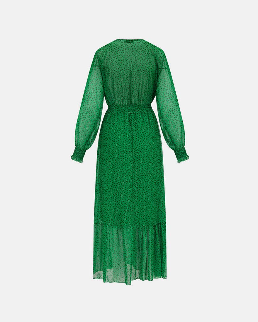 Green Animal Chiffon Maxi Dress back