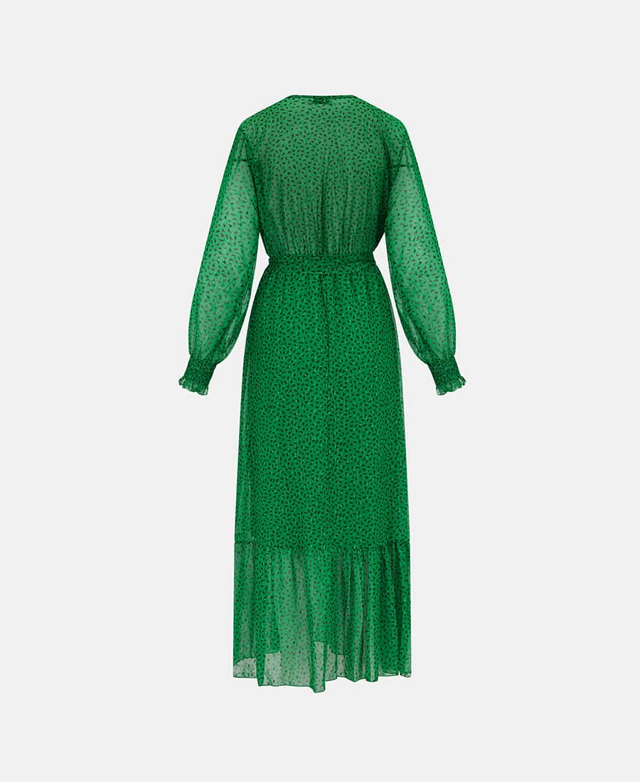 Green Animal Chiffon Maxi Dress back
