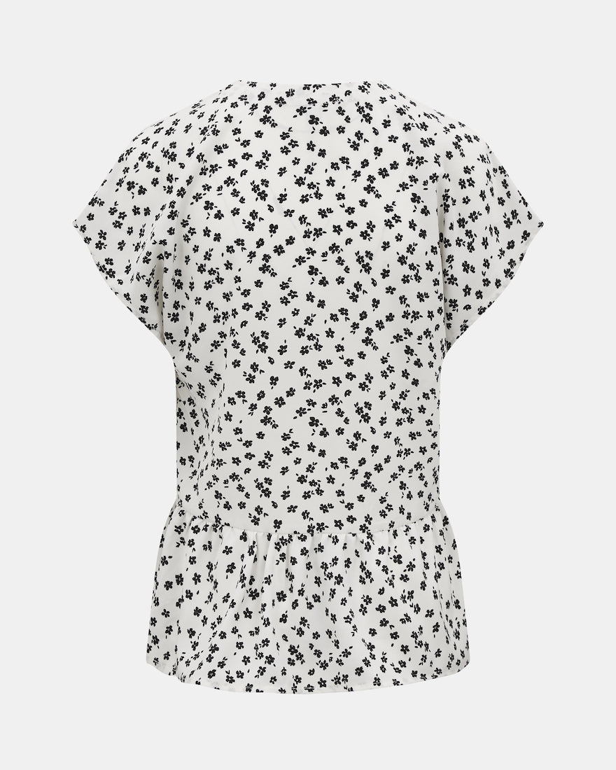 HEM BUTTON THROUGH TOP WHITE FLORAL BACK