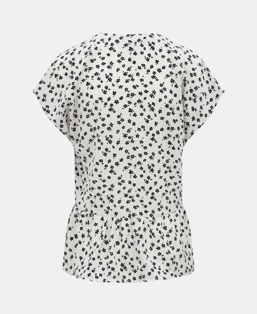 HEM BUTTON THROUGH TOP WHITE FLORAL BACK