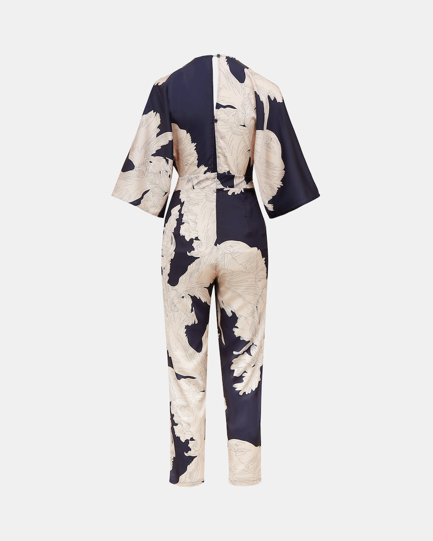 NAVY CREAM LEAF JUMPSUIT