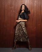 Animal Print Midi Dress with black sleeves