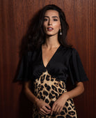 Animal Print midi dress with black sleeves