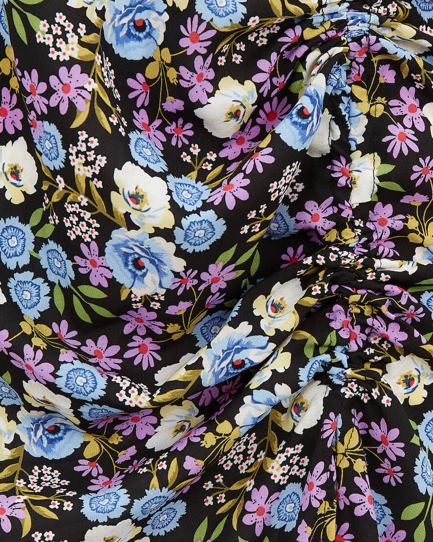 ROUCHE SIDE WRAP MIDI DRESS BLACK MULTICOLOUR Detail