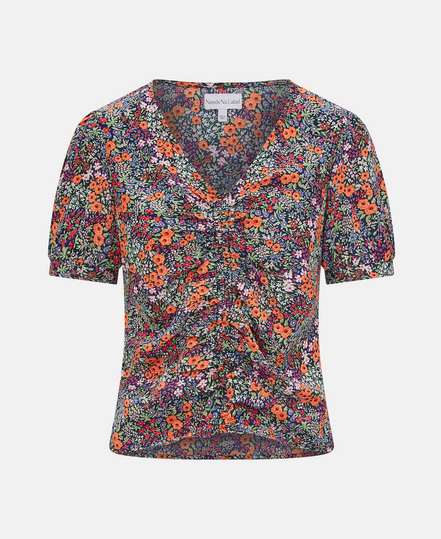 ROUCHE V-NECK TOP FLORAL Front